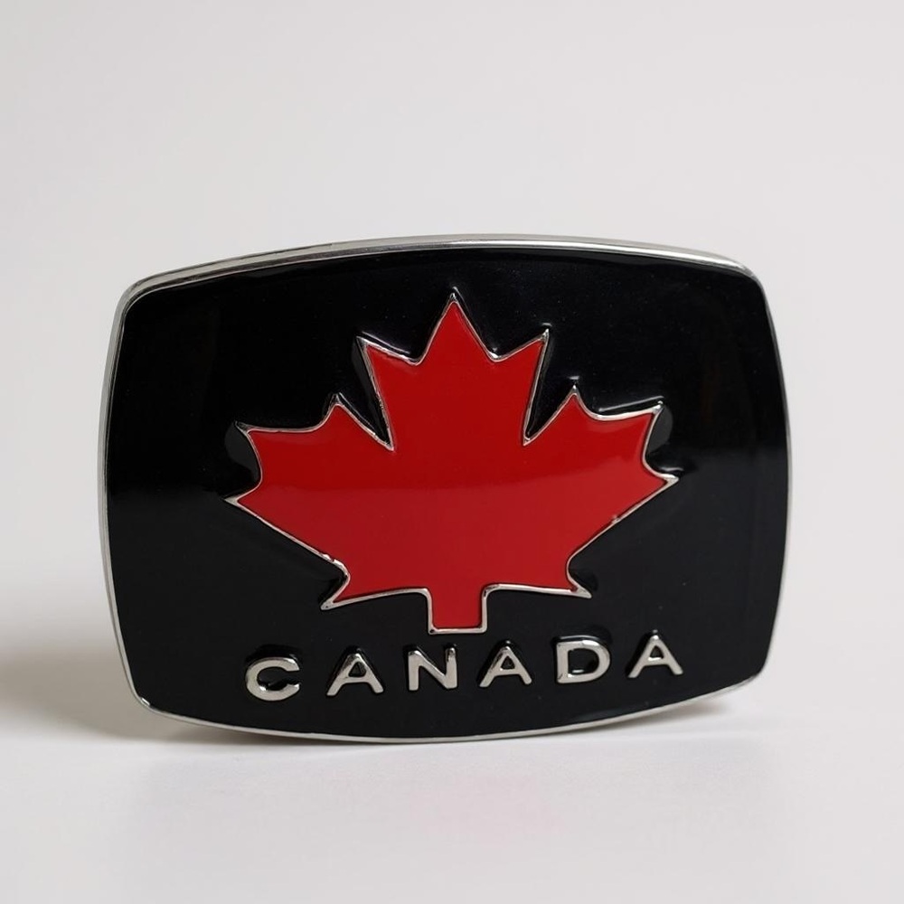 Vintage 80’s Canada Maple Leaf Belt Buckle In Red/Black